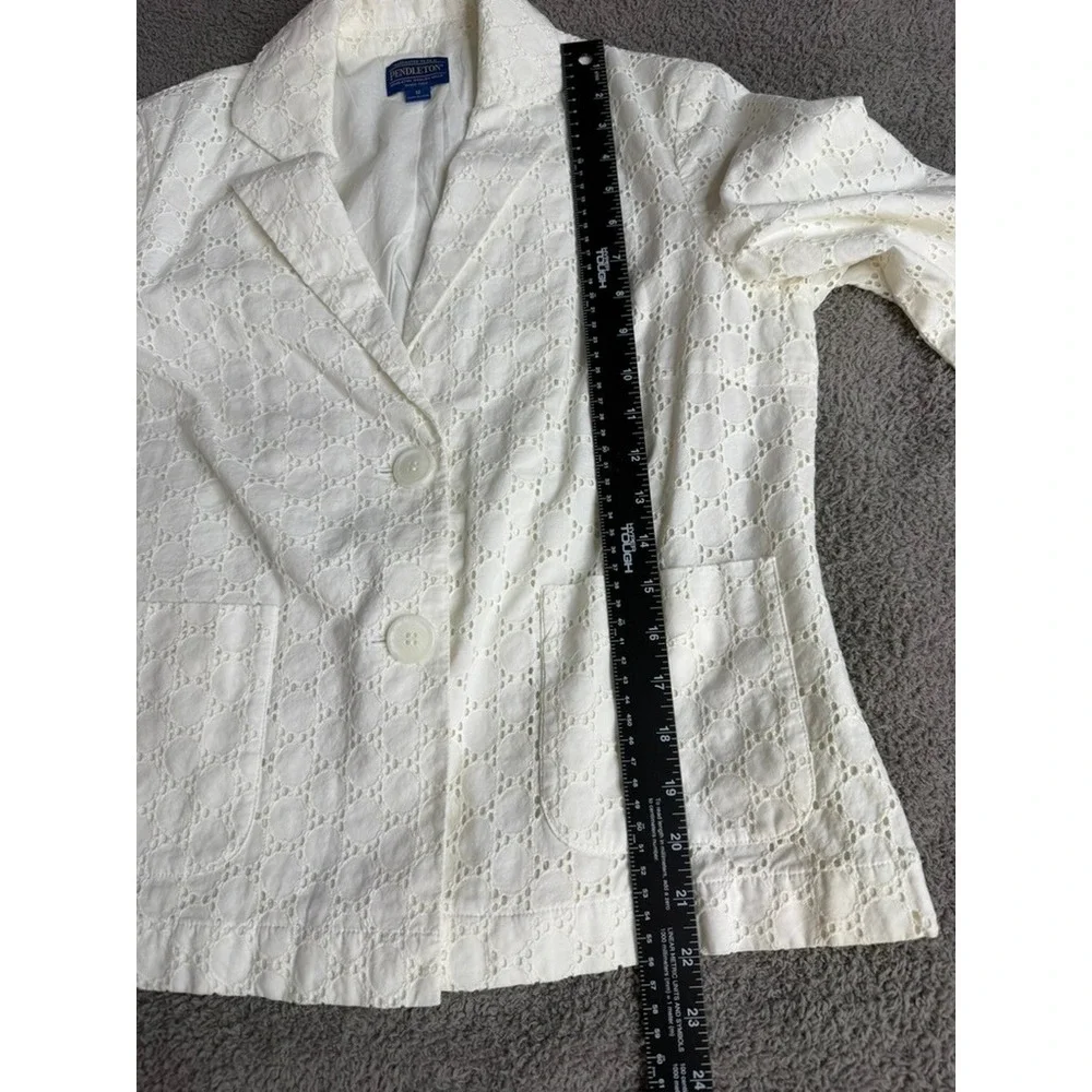 Pendleton Womens White Eyelet Cotton Blazer Jacket 3/4 Sleeve Size M TF138-68365 - Picture 8 of 10